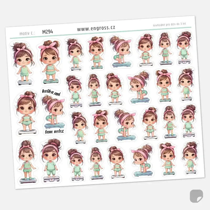 Samolepky baculaté dívenky při vážení.