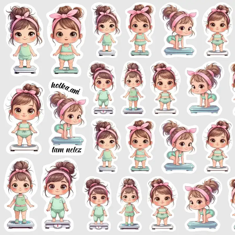 Baculatá dívka na váze - plánovací a motivační nálepky.