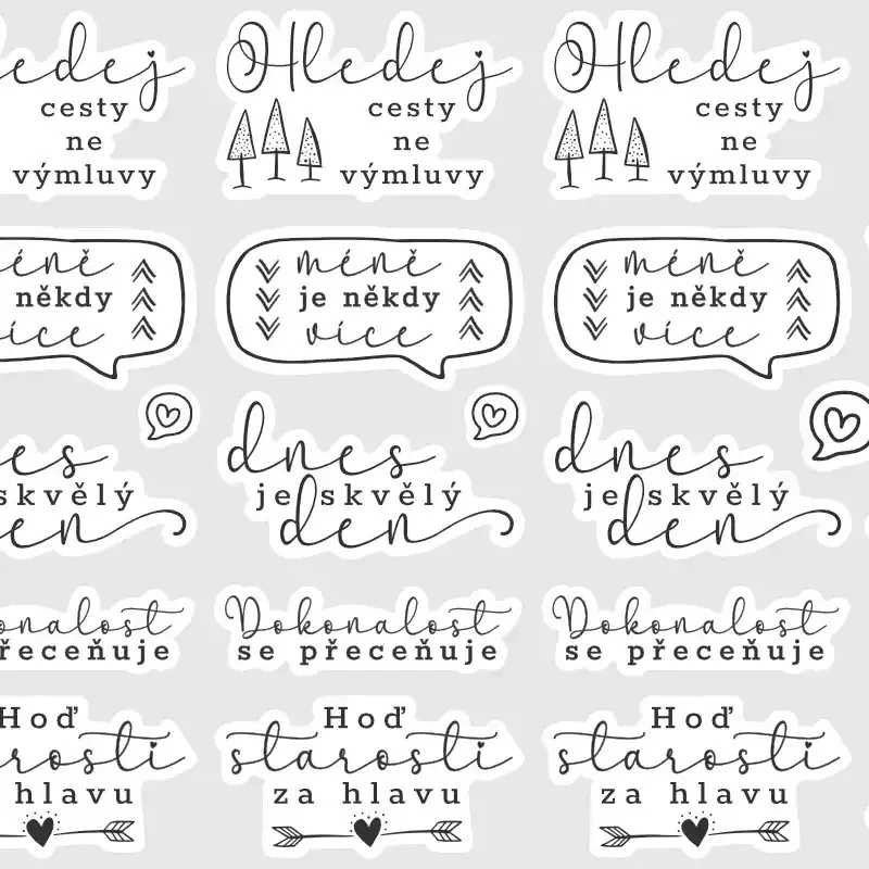 Samolepky do diáře: České hlášky – 18 ks motivačních textů pro diář / deník v rodném jazyce.