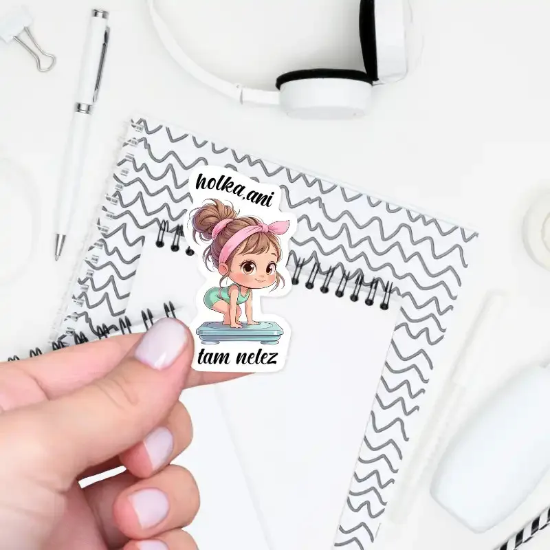 Vtipná samolepka o vážení Holka, ani tam nelez.