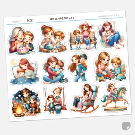 Arch samolepek do diáře - máma a malý syn v denních činnostech.