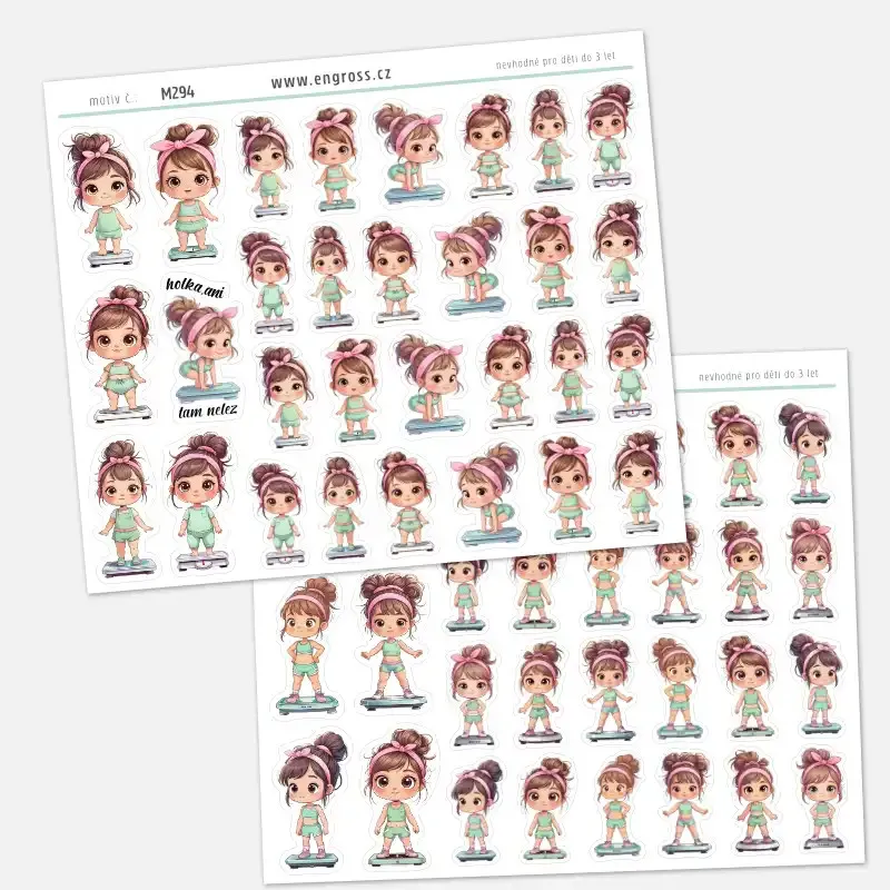 Kolekce samolepek pro motivaci k hubnutí. Baculaté i  hubené dívenky na váze.