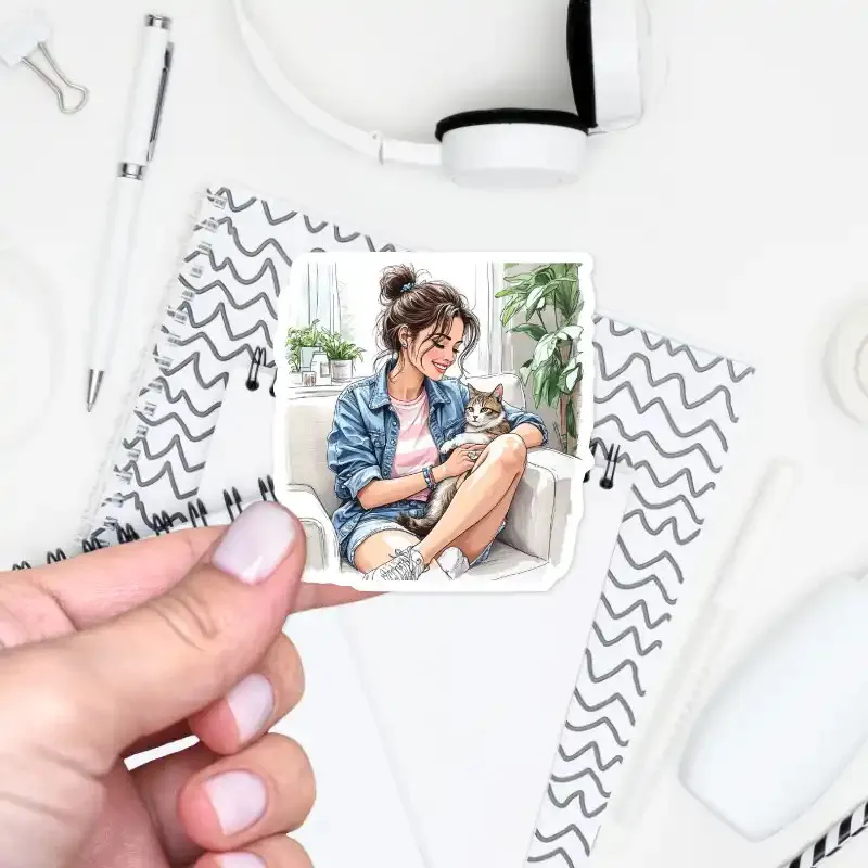 Samolepka do diáře Mia a její kočka – ideální pro diář, bullet, deník nebo scrapbook.