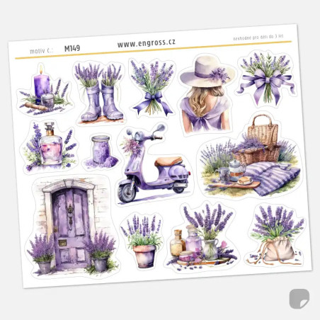 Samolepky do diáře Levandulové léto – 13 ks watercolor nálepek (Provence styl).