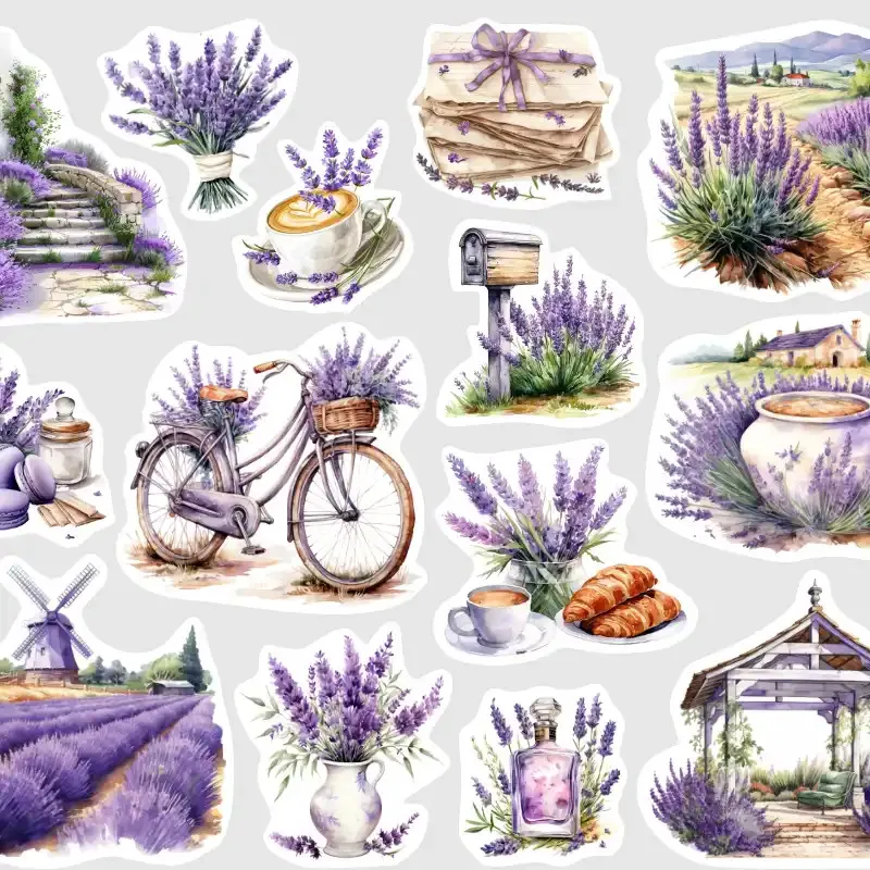 Samolepky do diáře Levandulová pole – 14 ks nálepek pro diář, bullet i scrapbooking.