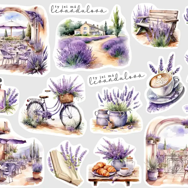 Samolepky do diáře Levandulové bydlení – 16 ks nálepek pro diář, deník, bullet i scrapbooking.