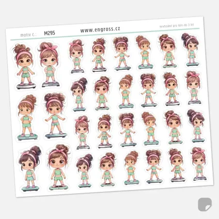 Kreslené samolepky fit sportovních dívenek na váze.