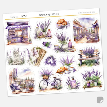 Samolepky do diáře Levandulová kytice – 15 ks watercolor nálepek (romantický styl).
