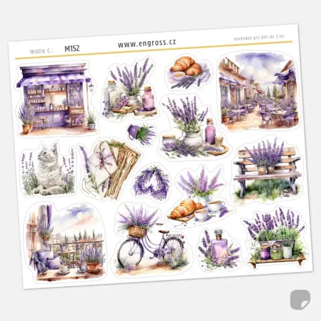 Samolepky do diáře Levandulová kytice – 15 ks watercolor nálepek (romantický styl).