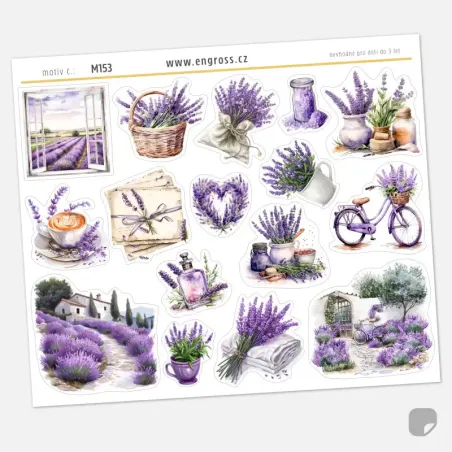 Samolepky do diáře Levandulová zahrada – 16 ks watercolor nálepek (přírodní styl).