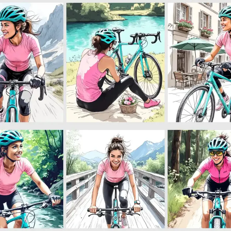 Samolepky do diáře Mia: Cyklo pohoda – 6 ks velkých nálepek pro diář, deník, bullet i scrapbooking.