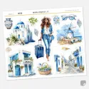 Samolepky do diáře Léto v Řecku – 14 ks cestovatelských watercolor nálepek.