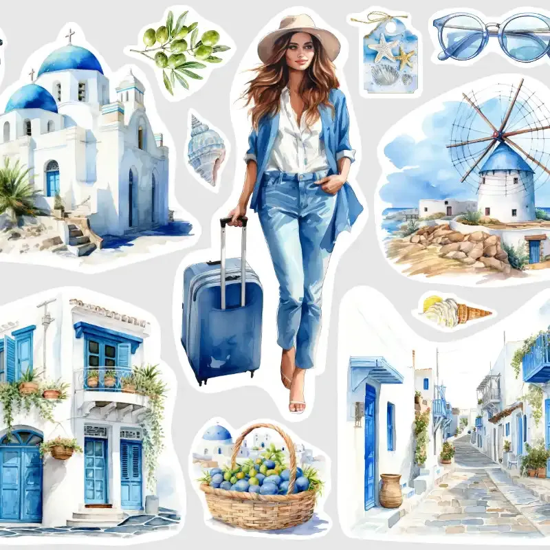 Samolepky do diáře Léto v Řecku – romantika do diáře, deníku, bulletu i na scrapbooking.