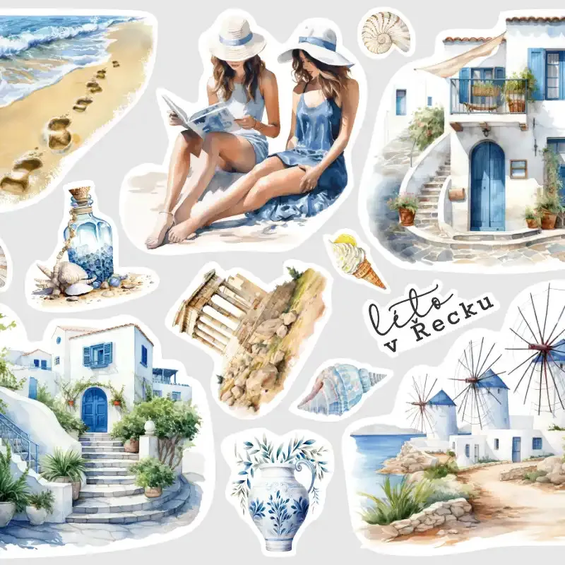 Samolepky do diáře Santorini – nálepky pro diář, bullet, deník i scrapbooking.