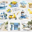 Samolepky do diáře Egejské moře – 14 ks letních watercolor nálepek pro diář, deník, bullet i scrapbooking.
