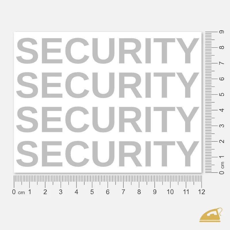 Rozměr reflexního nažehlovacího nápisu SECURITY je ideální na přední díl textilu.