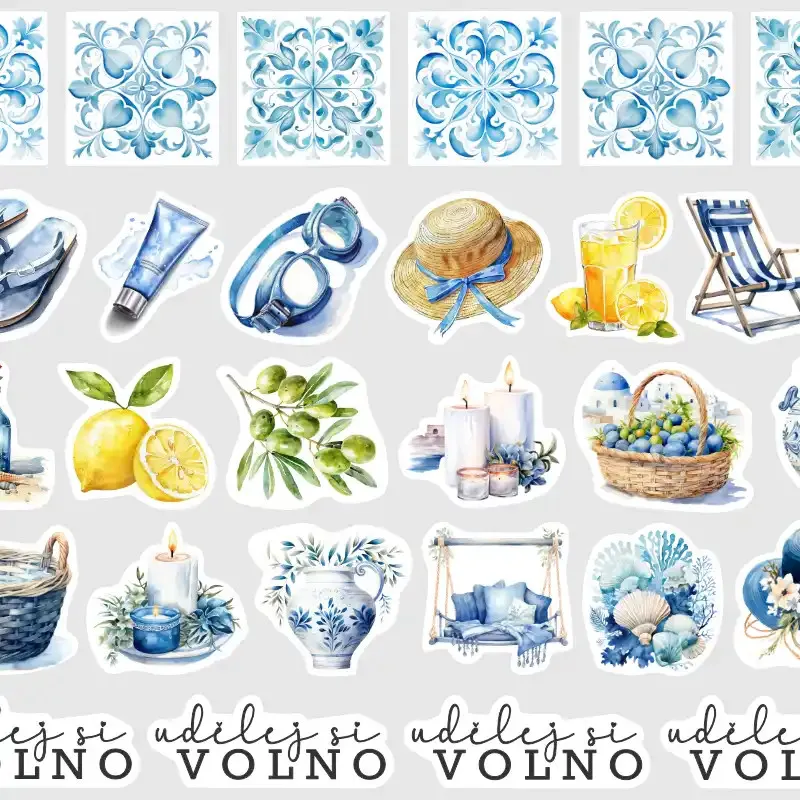Mini samolepky do diáře Řecké ornamenty – 29 ks nálepek pro diář, bullet, deník i scrapbooking.