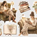 Samolepky do diáře Čtenářka – 7 ks velkých samolepek pro diář, deník i scrapbooking.