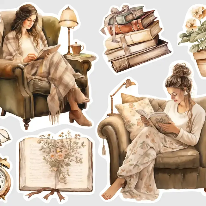 Samolepky do diáře Čtenářka – 7 ks velkých samolepek pro diář, deník i scrapbooking.