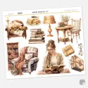 Samolepky do diáře Knihomolka – 10 ks watercolor nálepek různých velikostí (čtenářský deník).