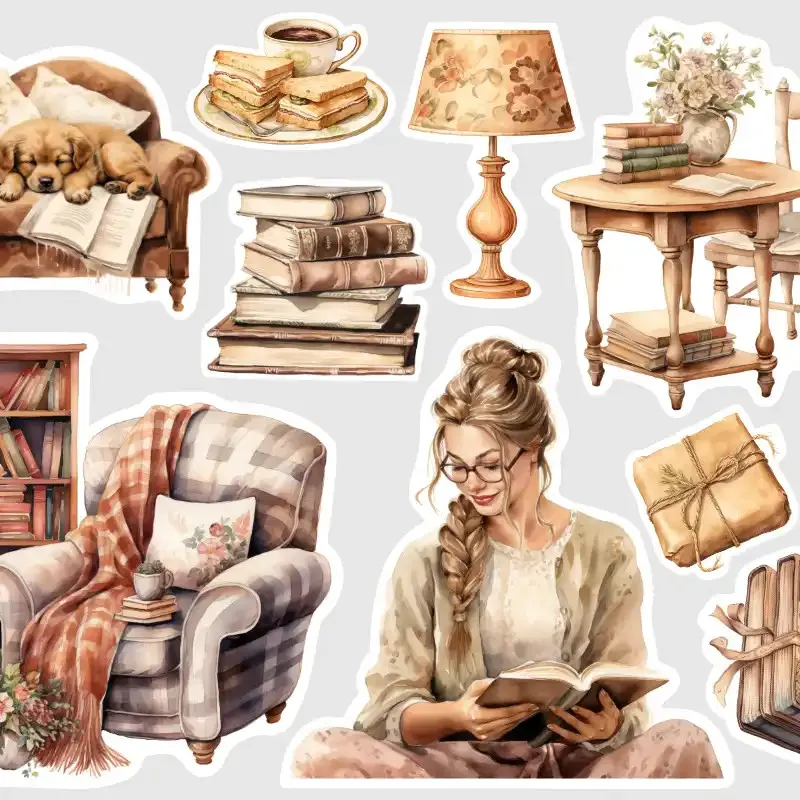 Samolepky do diáře Knihomolka – 10 nálepek pro diář, scrapbooking i čtenářský deník.