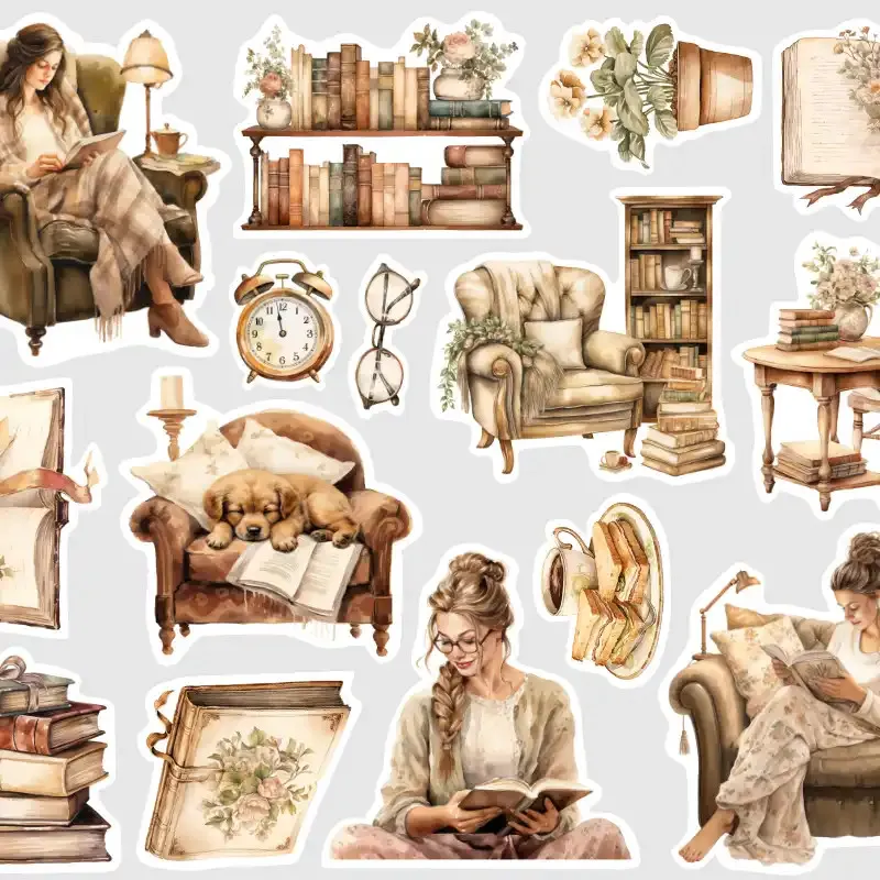 Samolepky do diáře Čas na knihu – 15 ks nálepek pro diář, bullet, scrapbooking i čtenářský deník.