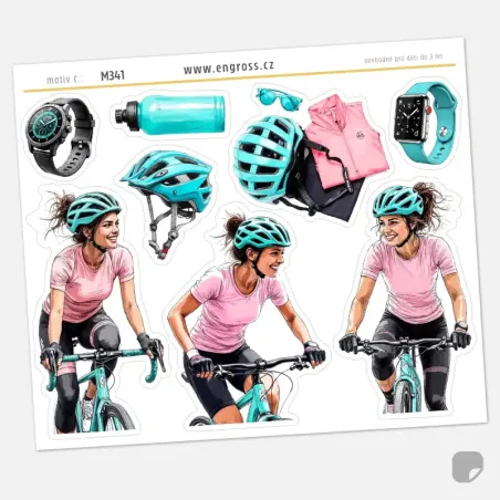 Samolepky do diáře Mia: Cyklistka – 8 ks velkých nálepek pro jízdu na kole a sportovní tracker.