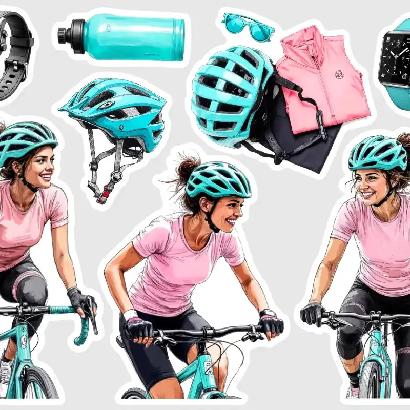 Samolepky do diáře Mia: Cyklistka – 8 ks velkých nálepek pro diář, deník, bullet i scrapbooking.