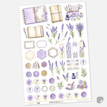 Samolepky pro bullet journal a scrapbooking – Levandulový journal kit (velký arch).