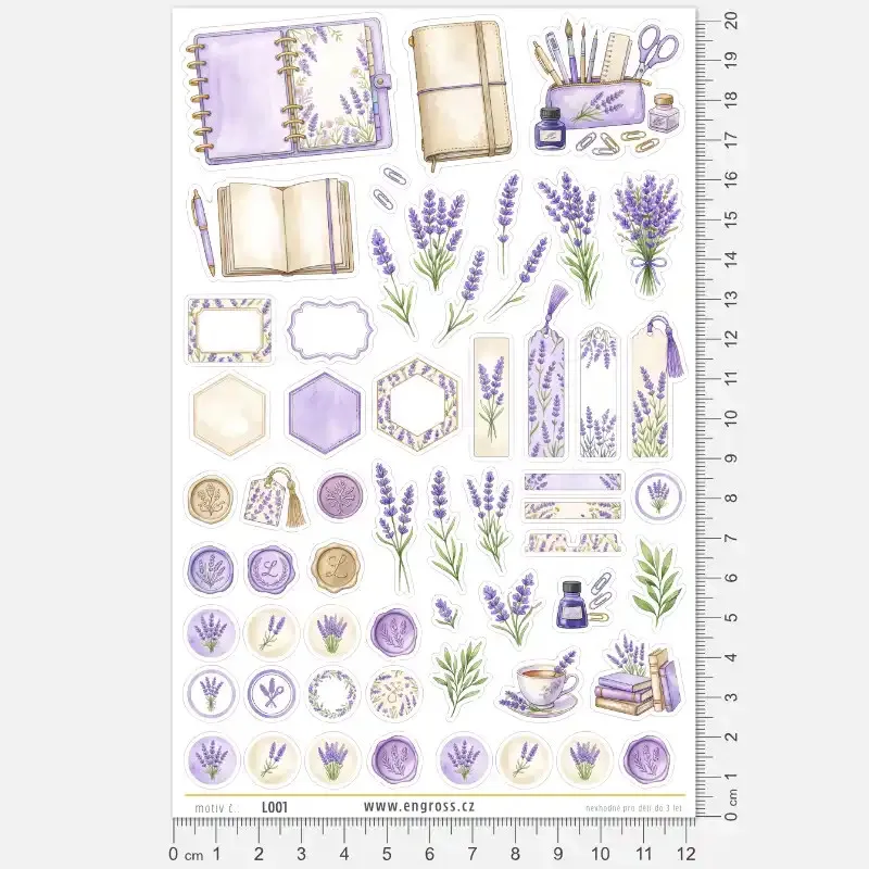 Samolepky pro bullet journal a scrapbooking – Levandulový journal kit, navrhujeme a vyrábíme v ČR.