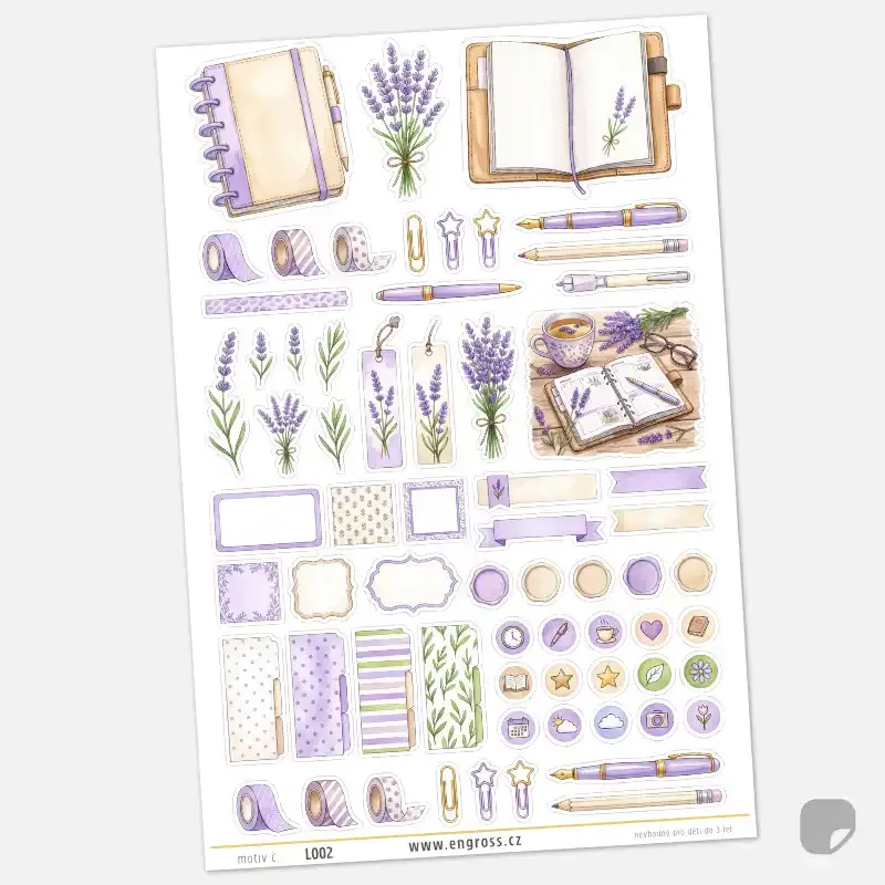 Samolepky do diáře Levandule – Velký kreativní journal kit.