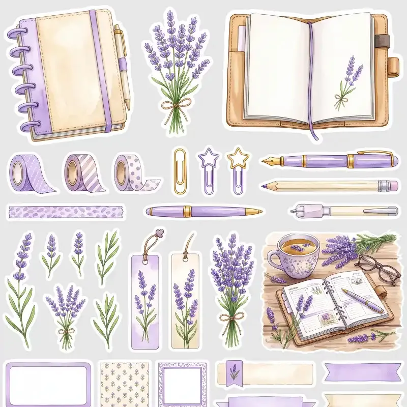 Samolepky do diáře Levandule – journal kit pro deníkové stránky, bullet i scrapbooking.