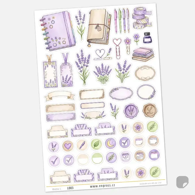 Kreativní samolepky levandule – Velký journaling kit.