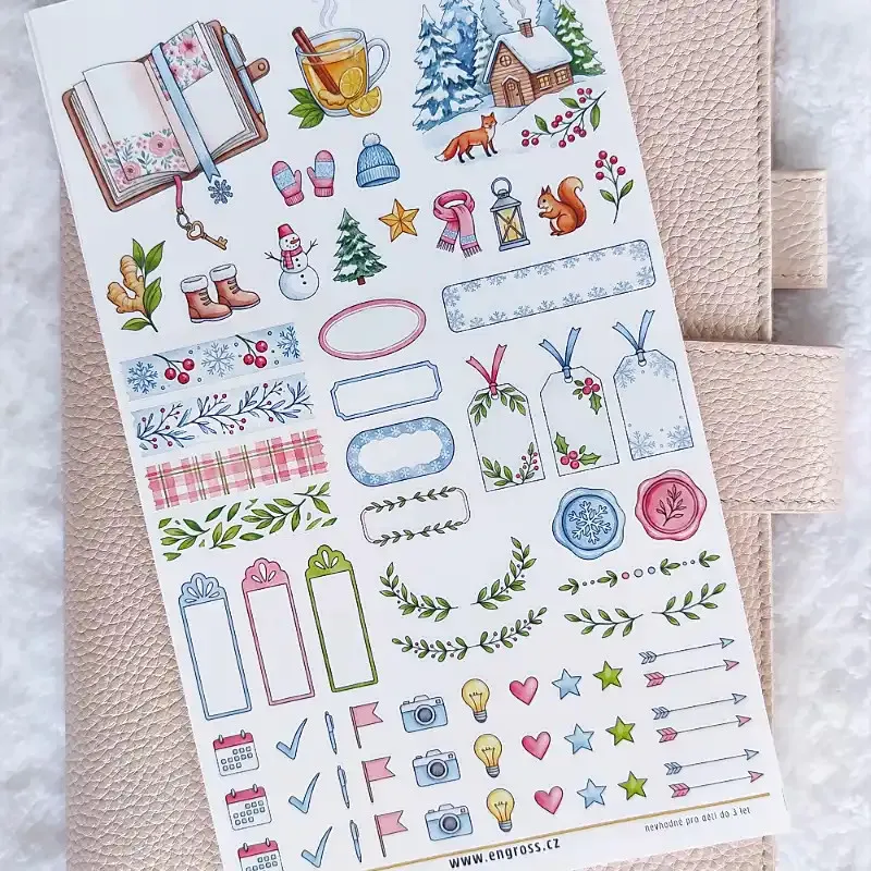 Zimní samolepky do diáře a Bullet Journalu – celkem 68 samolepek.