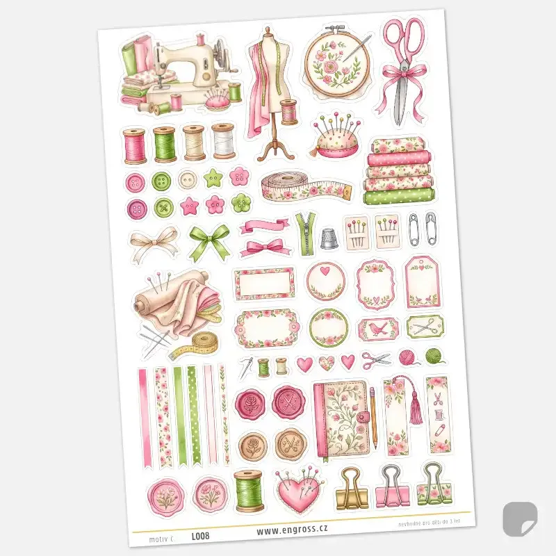 Kreativní samolepky Švadlenka pro Bullet Journal, diář, deník i scrapbooking.