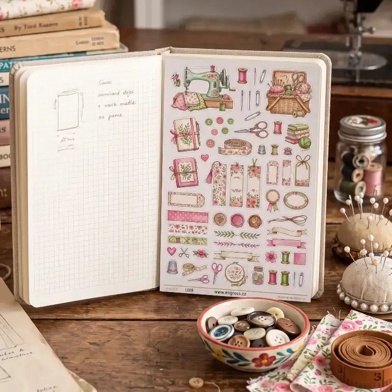 Samolepky Šicí potřeby - pro diář, deník, šící zápisník, bullet i scrapbooking.