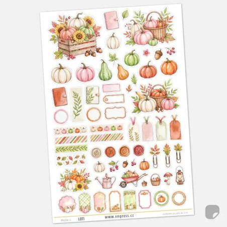 Podzimní samolepky Sklizeň dýní – Pastelový kreativní kit.