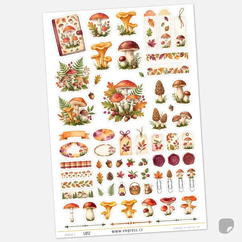 Podzimní samolepky do diáře Houby – Lesní journaling kit.